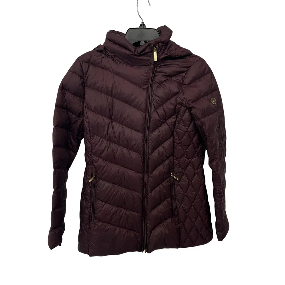 Michael Michael Kors Jacket Womens Small Purple Hooded Packable Down Puffer Coat